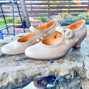 Hotter Beige Genuine Leather Retro Faux Snake Skin Strap Heels Women's 7